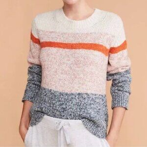 Lou & Grey Loft Colorblock Striped  Sweater Womens L Oversized Souchy Beige Boxy